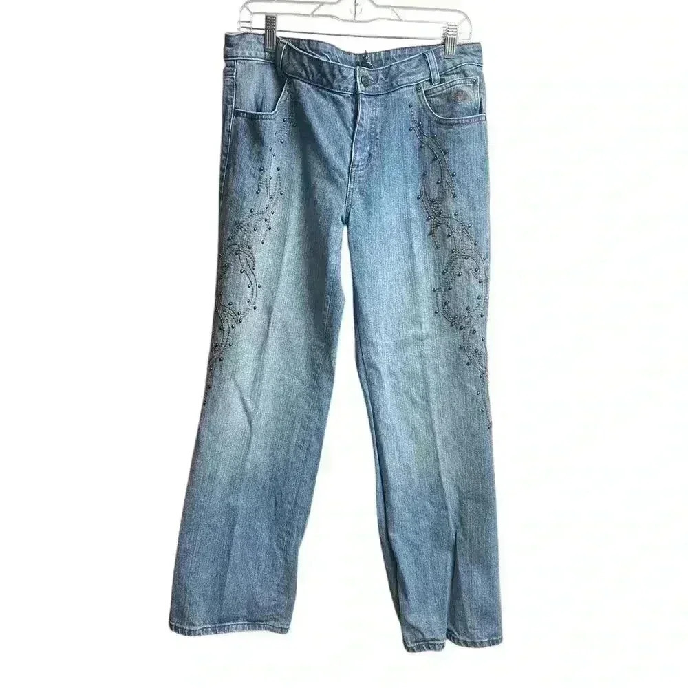 Harley Davidson Studded and Embroidered Flames Women's Jeans 12 Petite